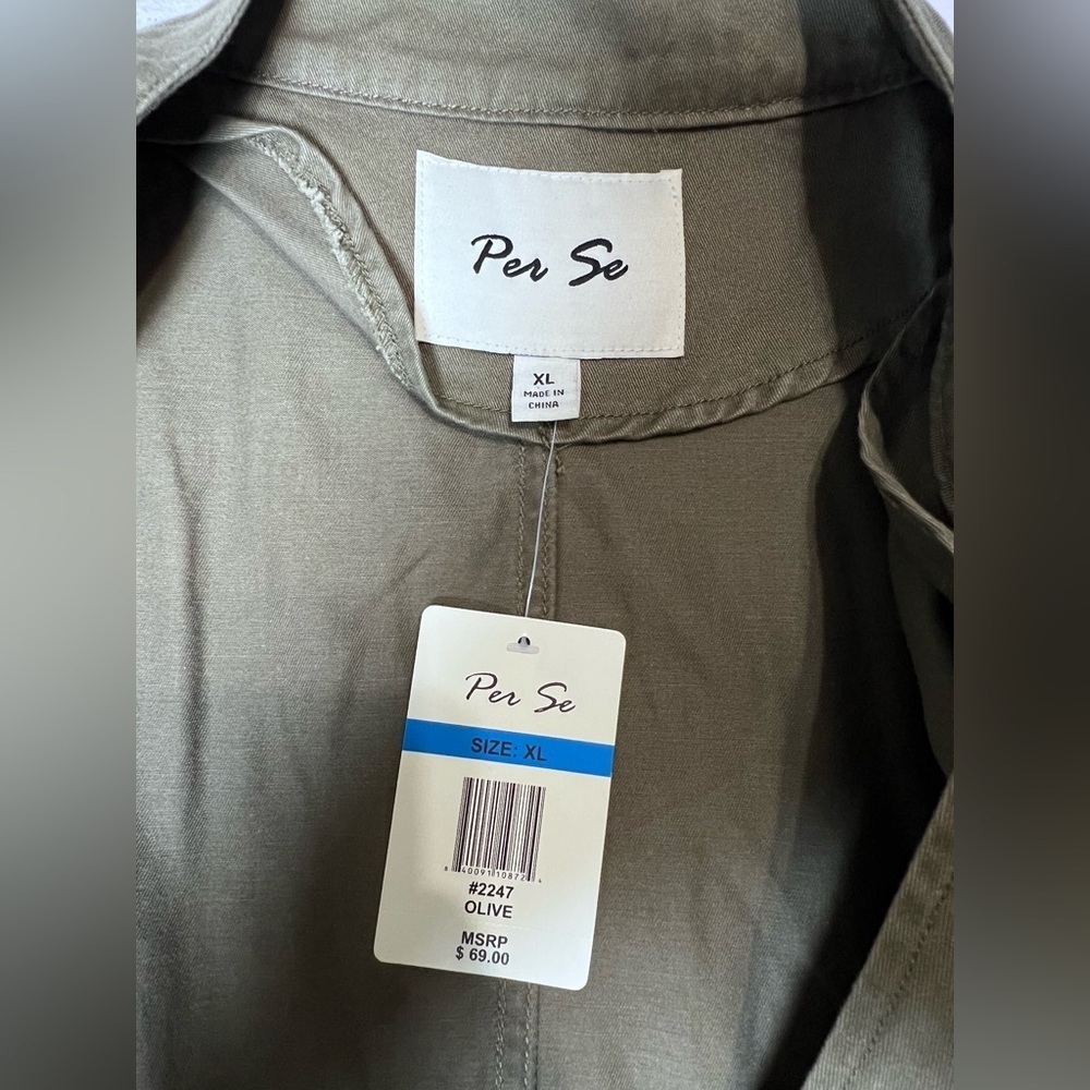 PER SE *NWT* Women’s XL Olive Green Utility Safari Sleeveless Zip Vest Pockets - Picture 5 of 8